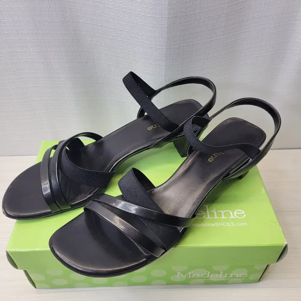 Madeline Stuart Scrabble Black Strappy Heeled Sandals, 9